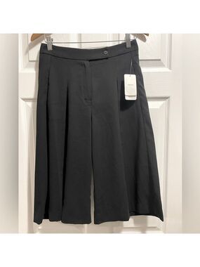 NWT MNG Mango Premium Relaxed Fit Black Culottes Pleated Pants Trousers Sz 2 NEW